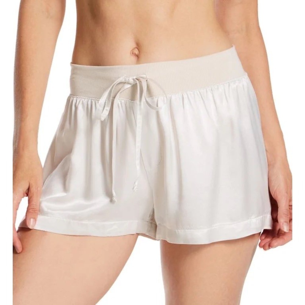 PJ Harlow Mikel Satin Boxer Pajama Shorts Eggnog Ivory XS Lounge Comfort